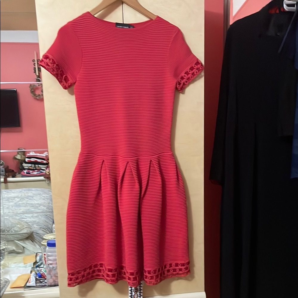 Red Pleated Fit and Flare Mini Dress for Wedding Guest